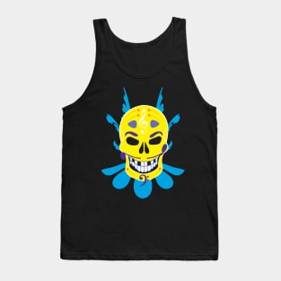 Dia de Los Muertos Music Sugar Skull - Floral Jester Edition - Yellow Tank Top